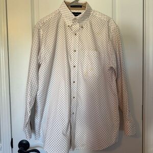 Paul Fredrick White and Tan Casual Button Down 16x32 Tailored Fit Shirt